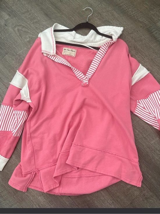 Free People Tops - Free People Pink Striped Hooded Pullover